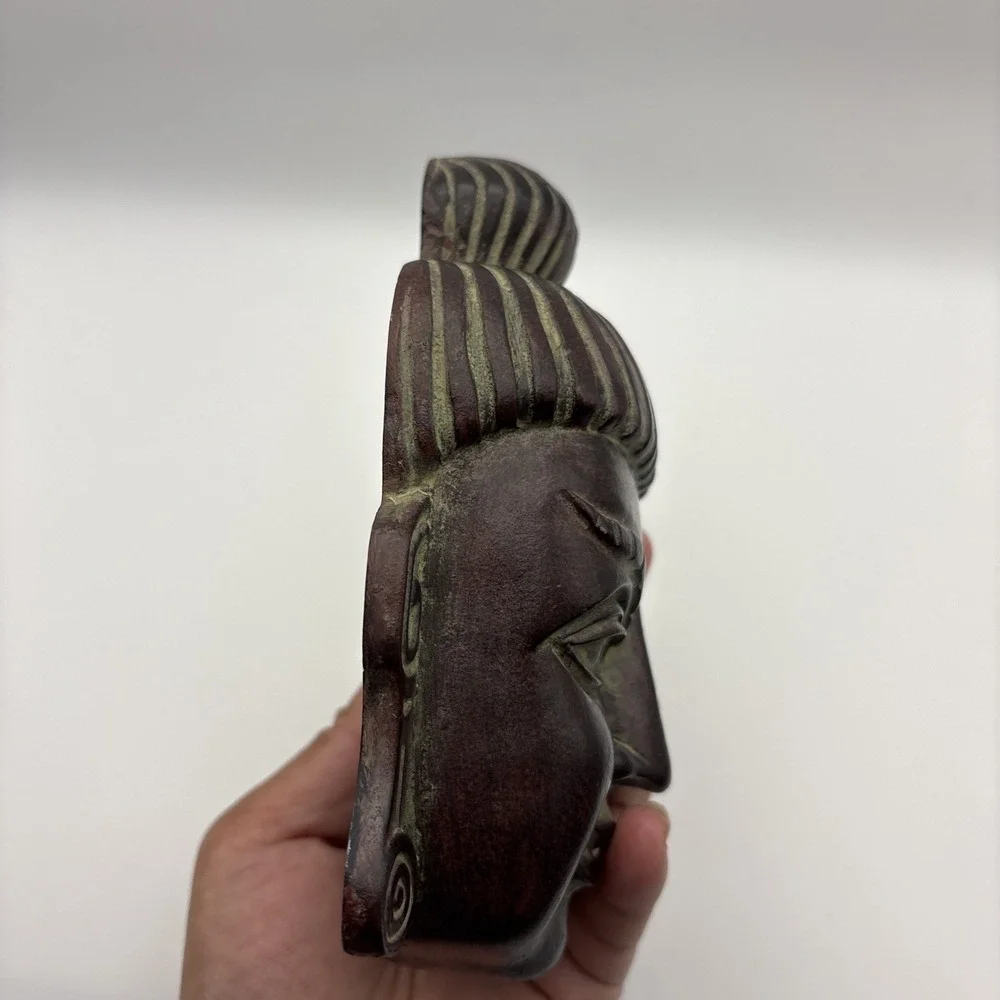 Buddha Wall Mask Resin Red‎ Finish Zen Meditation Asian Wall Decor Boho Spa Art